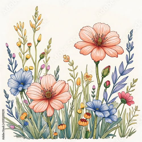 フラワー, イラスト, お花, はな, 花, オレンジの花, 野花, 植物, お祝い, レター, 野原, ポピー, 自然, サマー, 赤, 庭, 植える, 美しさ, 草, フローラル, オレンジ, 咲く, 美しい, 色, 黄色, 水色, フレーム, デコレーション, 葉, 花束, 壁紙, ピンク, 装飾品, デイジー、
