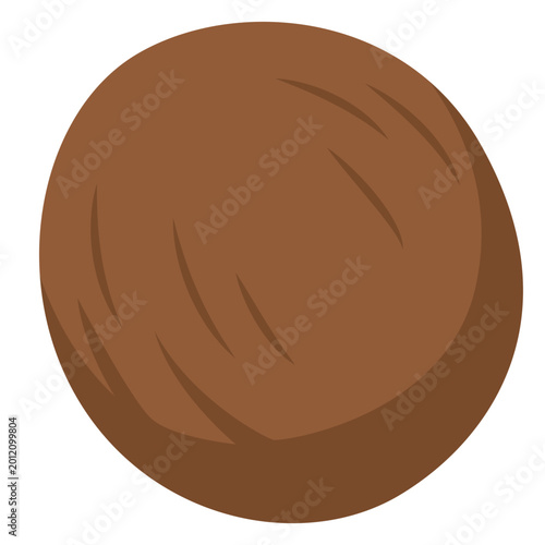 Whole brown hairy coconut, tropical fruit, healthy food ingredient, vector illustration icon design.