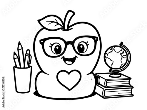 Cute Apple Teacher with Glasses and School Supplies Vector Illustration Silhouette Cricut Cutting File EPS