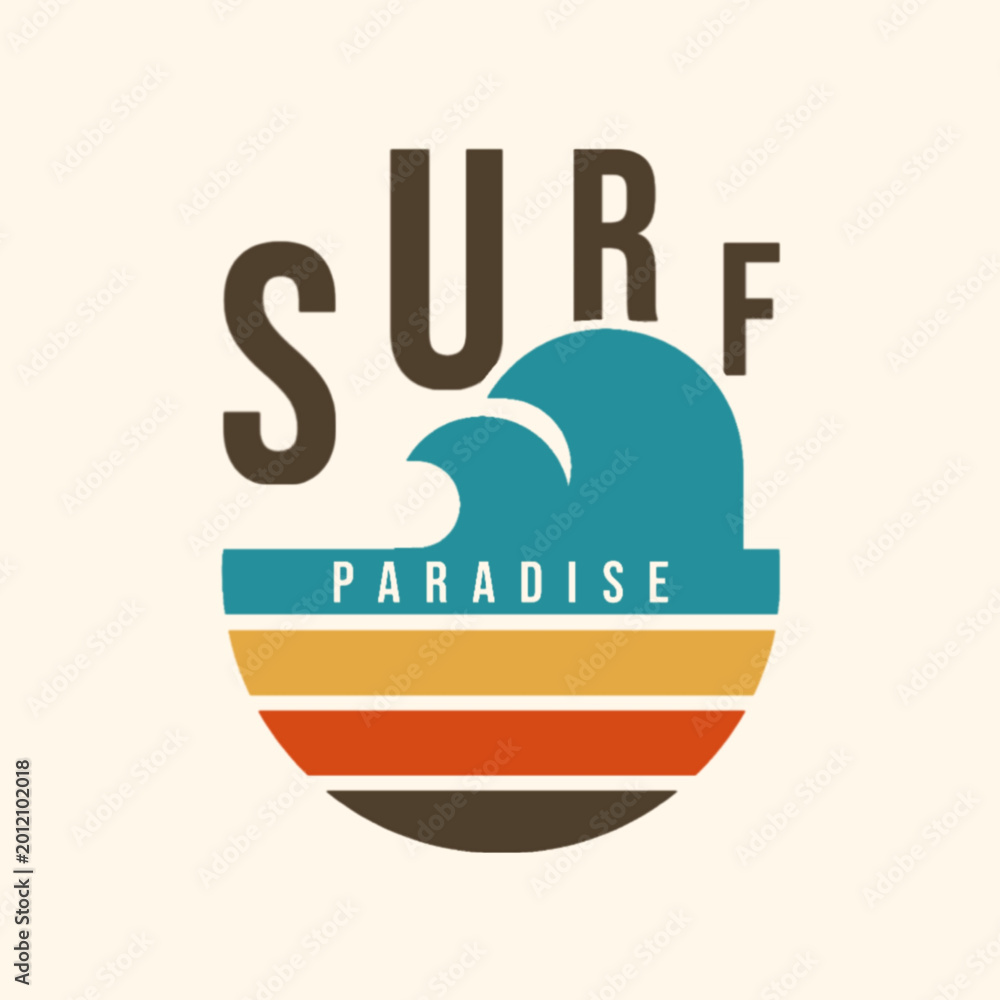 Wall Mural Retro surf paradise t-shirt design featuring ocean waves, sunset stripes, and bold typography in a vintage beach-inspired style with tropical summer vibes