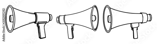 Tableau sur toile Megaphone set with stylized black line art on white background featuring megapho