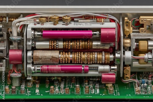 Close-up of intricate electronic circuitry and components