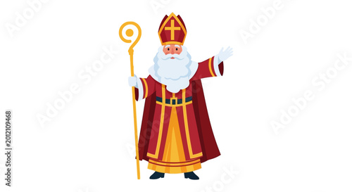 Billede på lærred Saint Nicholas character with staff and red robe, Sinterklaas illustration