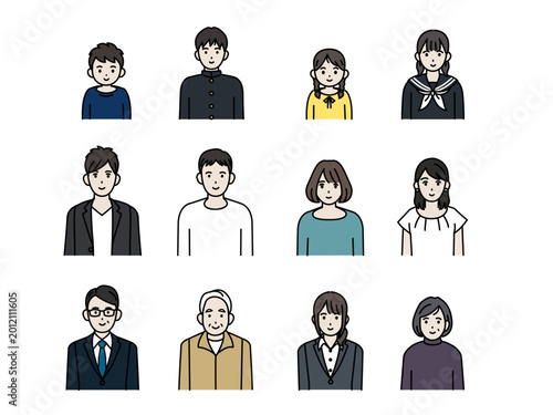 様々な年齢層の人々のイラストセット