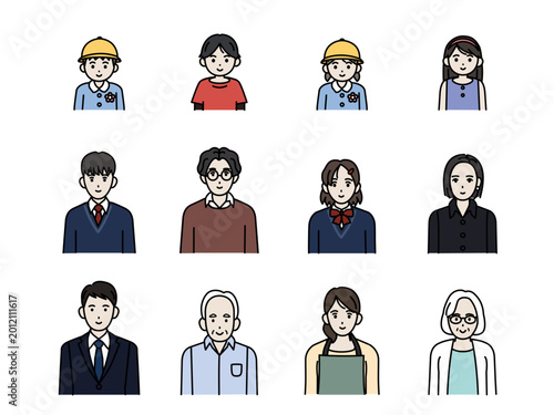 様々な年齢層の人々のイラストセット