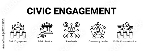 Civic Engagement web banner icon concept, with Civic Engagement, Public Service, Stakeholder, Community Leader.