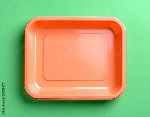 Empty Orange Tray on Green Background