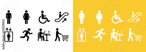 Accessibility and facility pictograms men women elevator dining shopping icons