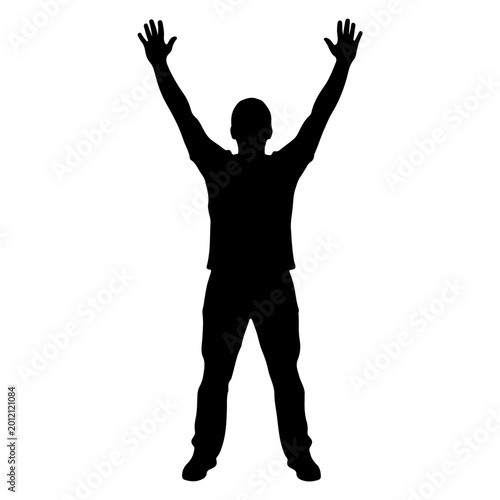 Bilde på lerret Silhouette of a Man with Arms Raised in Celebration.