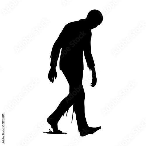 Fotografie Silhouette of a zombie walking with tattered clothes.