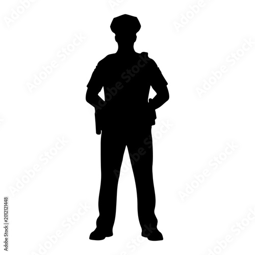 Foto Silhouette of a police officer standing at attention.
