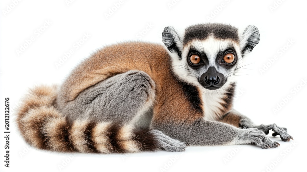 Fototapeta premium Ringtailed Lemur Sitting Upright with Expressive Eyes
