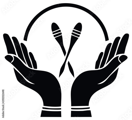Rhythmic Gymnastics Clubs and Hoop Held by Hands Sport Icon Vector Design