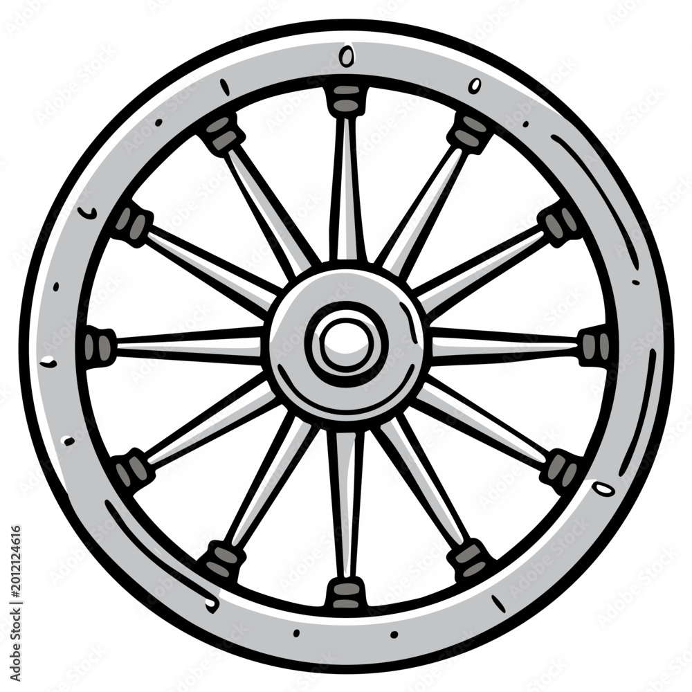 Fototapeta premium Cartoon Wheel Illustration, Wagon Wheel Graphic, Antique Transportation Symbol