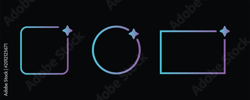 AI gradient rectangle and circle frame. Artificial intelligence neon border with star. Technology box with blue and pink gradient. Neural network bar. Vector illustration isolated on black background.