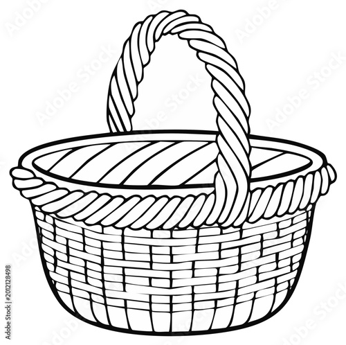 Simple Outline Drawing of a Woven Basket with a Twisted Handle