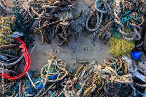 Colorful Fishing Ropes and Marine Debris Texture