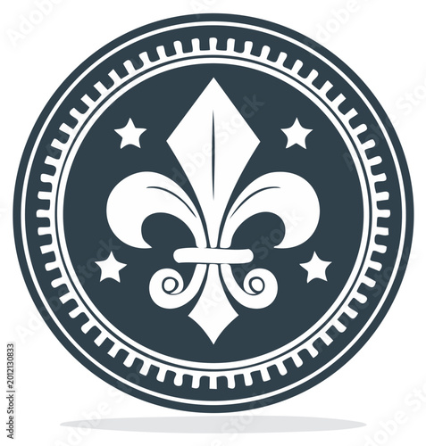 Classic Fleur de Lis Emblem with Stars Inside a Circle Emblematic Symbol