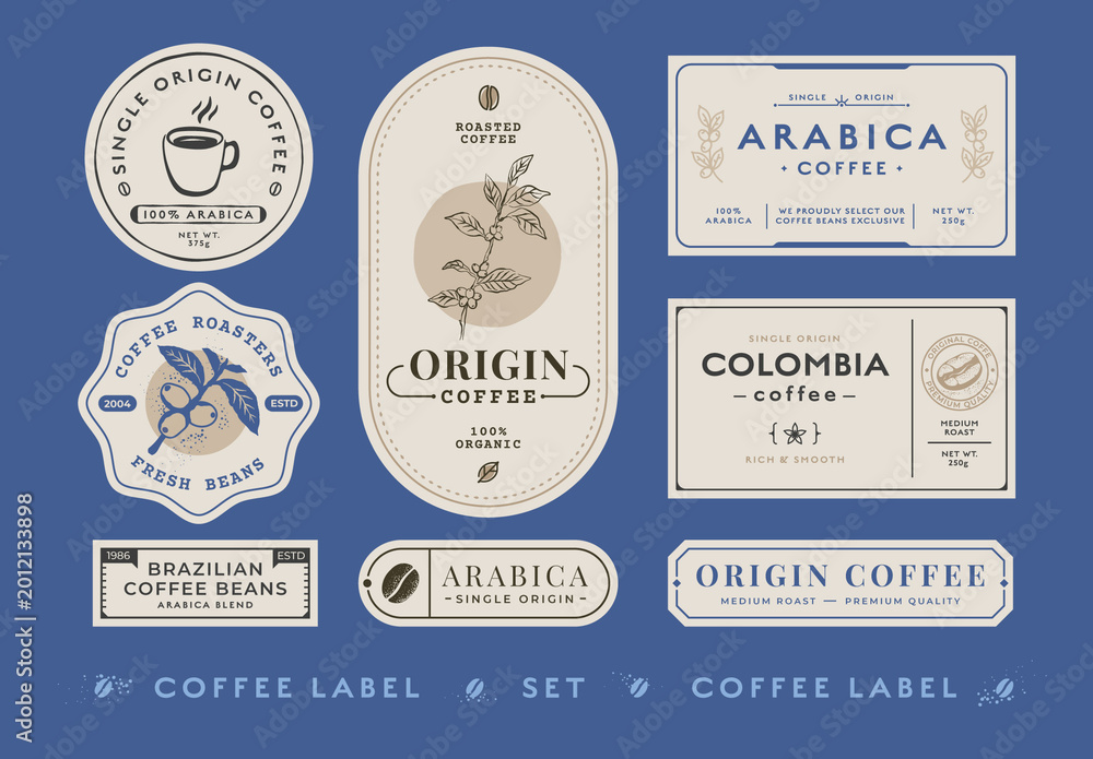 Vintage Coffee Labels Layout with Beige Accents Stock Template | Adobe ...