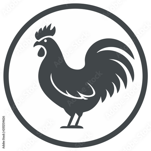 Rooster silhouette inside a circle design illustration