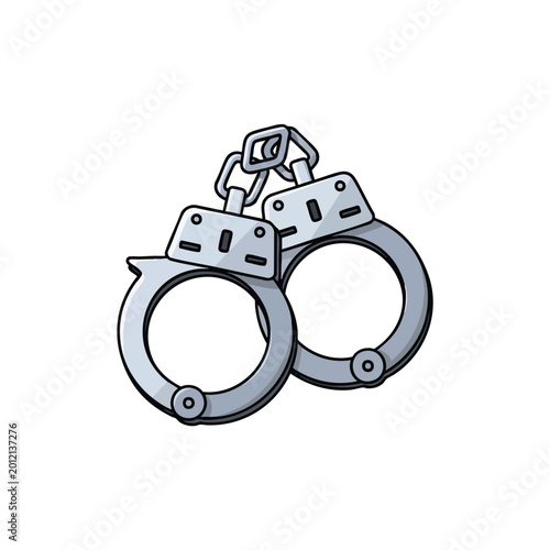 A hand-drawn illustration of steel metal handcuffs on a white background.