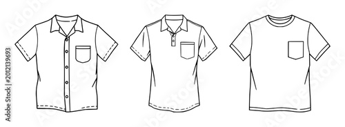 T-shirt icon set with simple black outlines featuring apparel, clothing, garment with minimalist design and basic wear