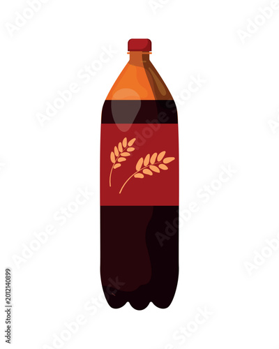 Cartoon vector illustration of a kvass drink bottle with wheat label isolated on a white background for beverage packaging design.