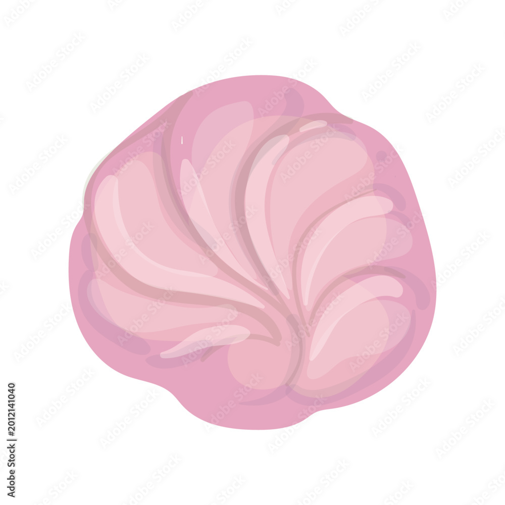 Fototapeta premium Cartoon vector illustration of pink marshmallow isolated on a white background for candy and dessert design.