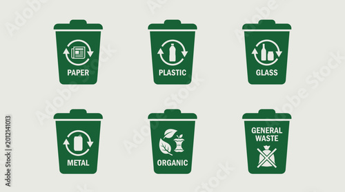 Quadro su tela Recycling Bin Icons for Waste Sorting