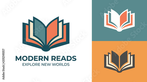 Fotografija The logo design features open books in vibrant colors, suggesting exploration and knowledge, perfect for businesses in publishing or educational sectors