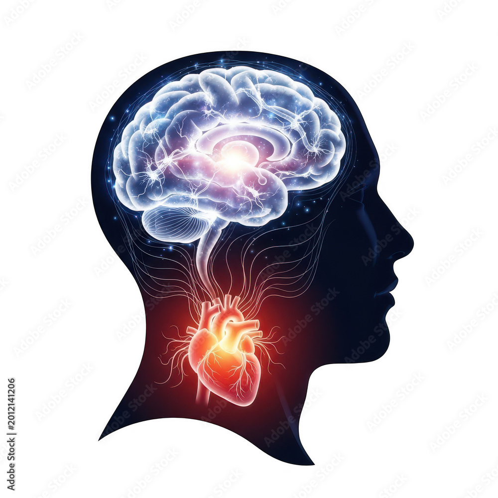 Obraz premium A human head with glowing brain illustration