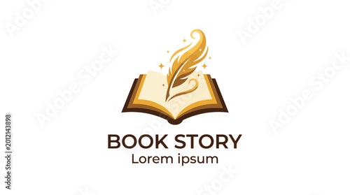 Quadro su tela This imaginative logo features an open book and a quill, symbolizing storytelling and creativity, perfect for literature-related brands and educational services