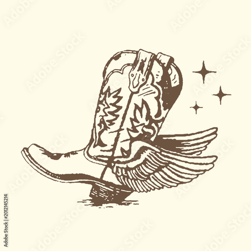 Принти на полотні Whimsical winged cowboy boot with sparkle accents clothing footwear illustration