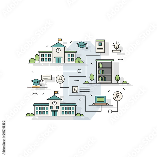Modern Education System Network Illustration.