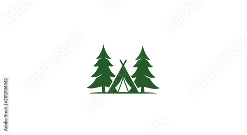 Camping Tent and Pine Trees Logo.