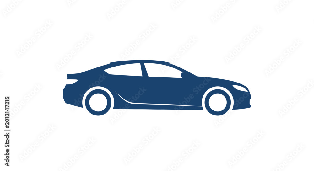 Obraz premium Dark blue sedan car side view.