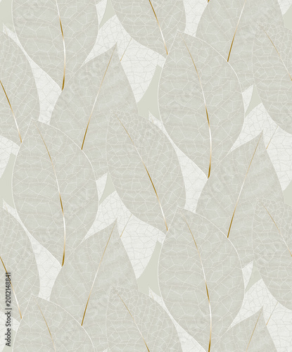 Vászonkép Seamless background, ethereal skeleton leaf layers with delicate gold veins and