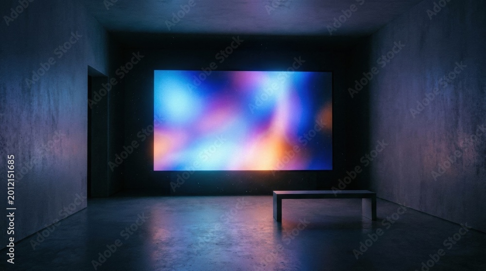 Fototapeta premium Glowing Screen in Dark Minimal Environment with High Fidelity Display