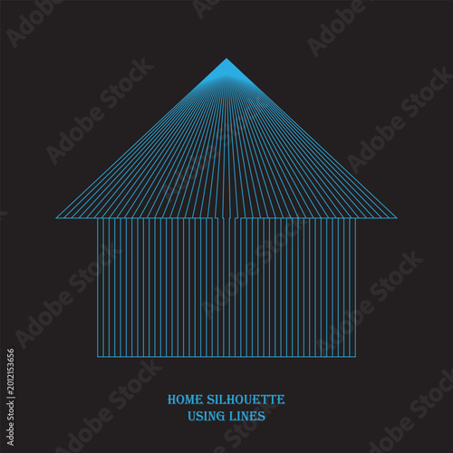 Konstfotografi Abstract home silhouette created with vertical and diagonal blue lines