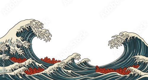 Japanese wave, ocean wave, sea wave, crashing wave, vector illustration