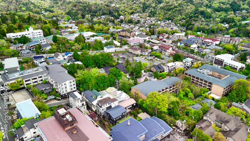 Cuadro en lienzo Gora Hakone Japan aerial panorama of mountains hot springs ryokans