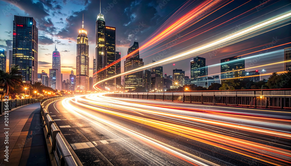 Fototapeta premium City skyline night time exposure