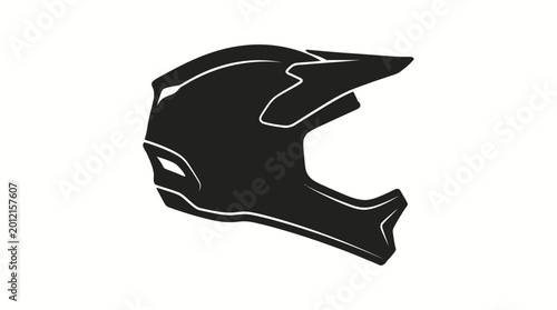 Stylized black silhouette of a full-face helmet, commonly used for extreme sports like mountain biking or motocross, depicted against a white background.