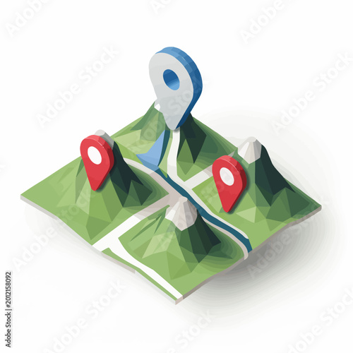 Isometric map with location markers on a white background for concepts