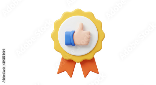 3D Thumbs Up Award Badge - Approval, Success, Achievement, Quality