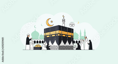 Obraz na płótnie Sacred Kaaba and Pilgrims in Hajj Scene.