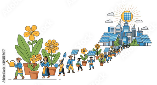Εκτύπωση καμβά People Planting Flowers Transforming Into City Skyline.