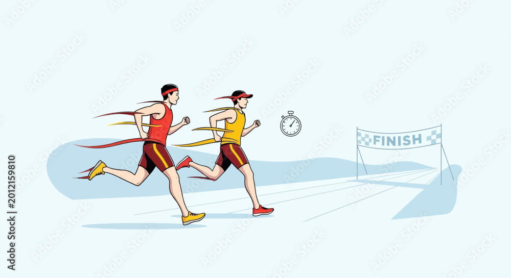 Fototapeta premium Runners Racing Across Finish Line In Competition.