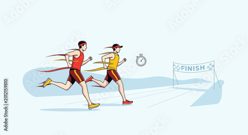 Obraz na plátně Runners Racing Across Finish Line In Competition.