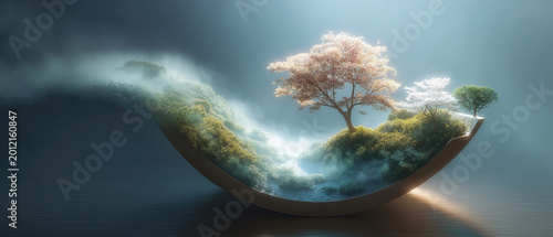 Miniature Garden Island With Mist